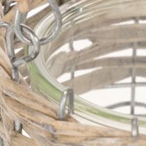 Article Lanterne décorative suspendue, métal, verre, osier, Ø13 cm H12 cm, 2 pièces