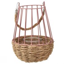 Article Lanterne avec poignée et bougie verre rose naturel Ø18cm H22cm
