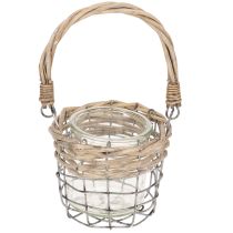 Article Porte-bougie chauffe-plat, verre, métal, osier, Ø10,5 cm, lot de 3