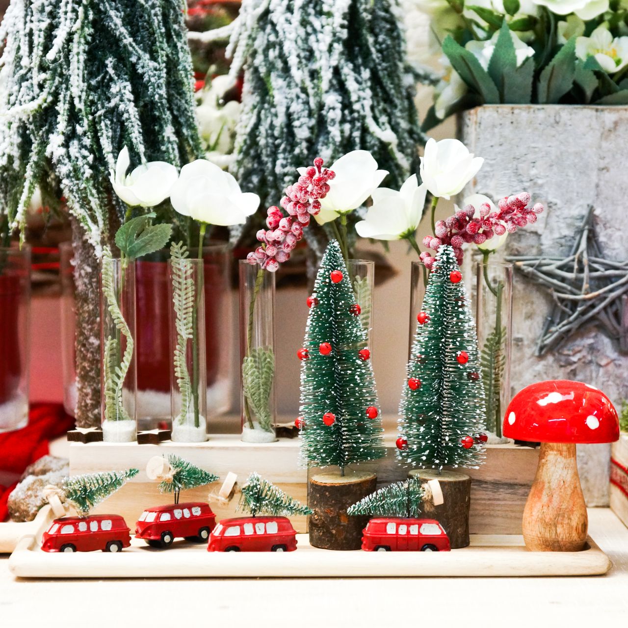escaliers cheminées rouge Harupink Guirlande de Noël avec fleur et boule rouge pour sapin de Noël 2,7 m portes