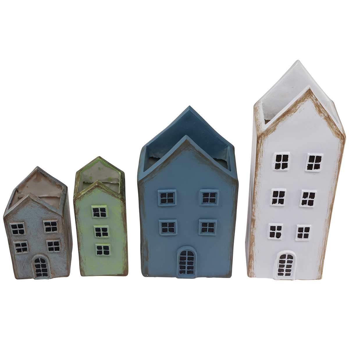 Lot De 2 Photophores Maison Céramique Vert/Blanc - Décoration Noël Et Automne