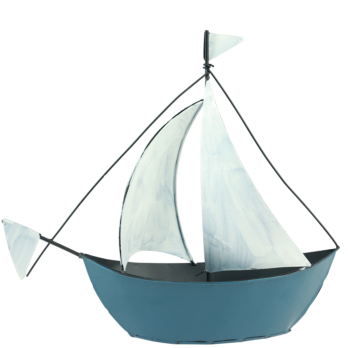 2 x bateau décoratif maritime en métal, voilier avec socle en bois de manguier