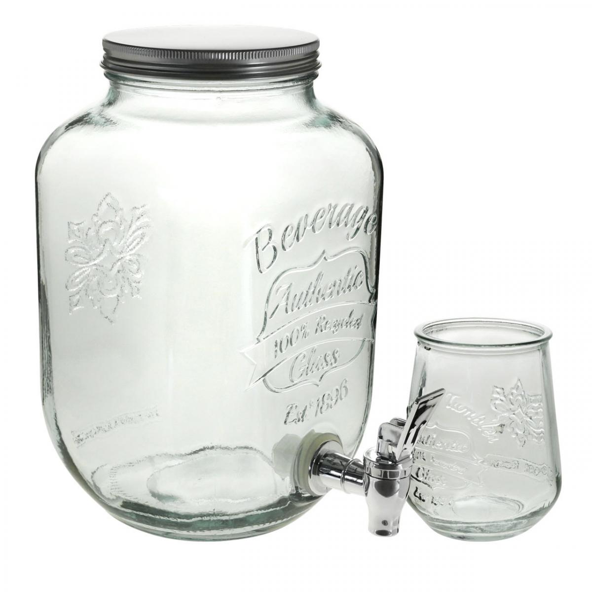 Distributeur de boissons en verre avec insert et robinet, 4 litres - PEARL