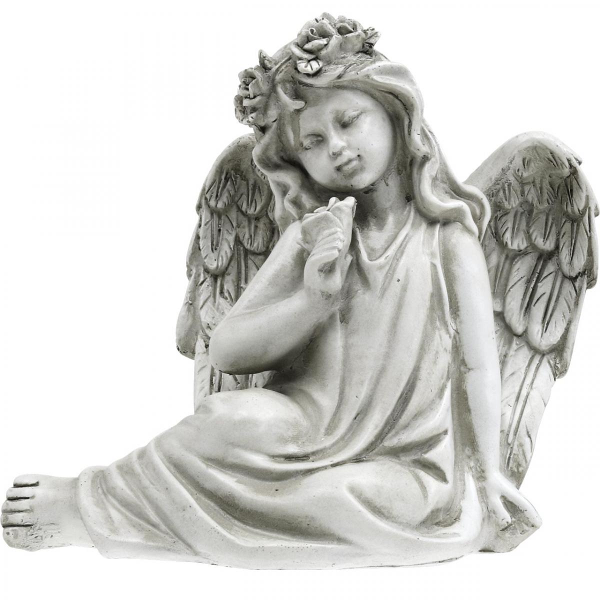 Ange de tranchée assis ange gardien décoration funéraire décoration funéraire couleur pierre gris blanc 22 cm 