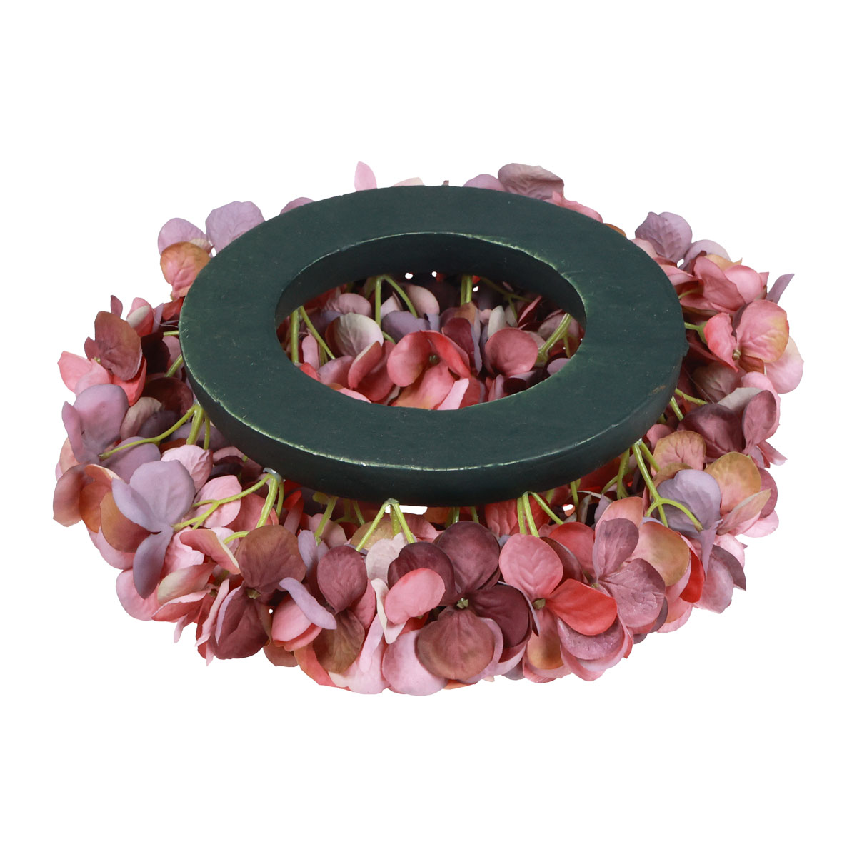 Couronne D’hortensias Artificiels 50 Cm – Fleurs Blanches Et Feuilles Vertes – Pour Porte D’entrée, Déco Murale Printemps/été
