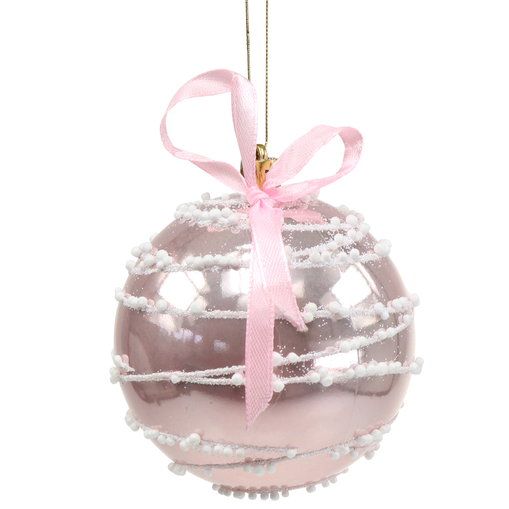 Floristik24.fr Boule de Noël rose avec nœud Ø 8 cm 2 p.025721