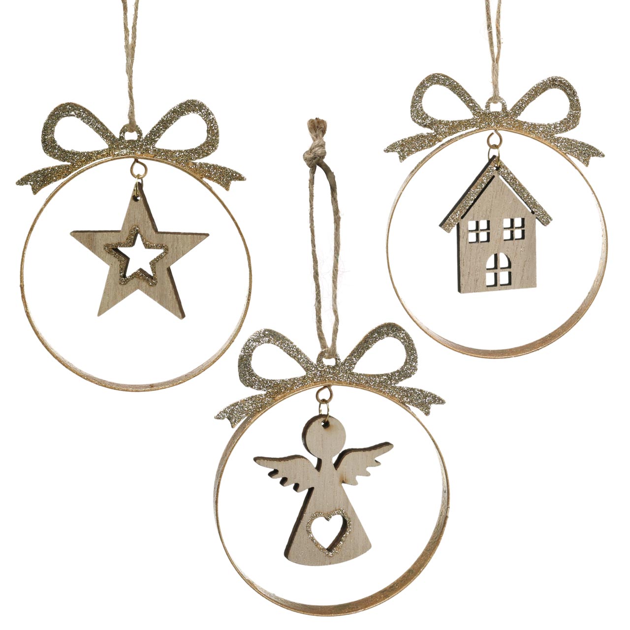 Etoile De Noel Avec Des Cintres Floristik24.fr Cintre décoratif boule de sapin de Noël avec étoile, ange et  maison en métal, bois Ø8,5cm H11cm 3pcs - acheter pas cher en ligne