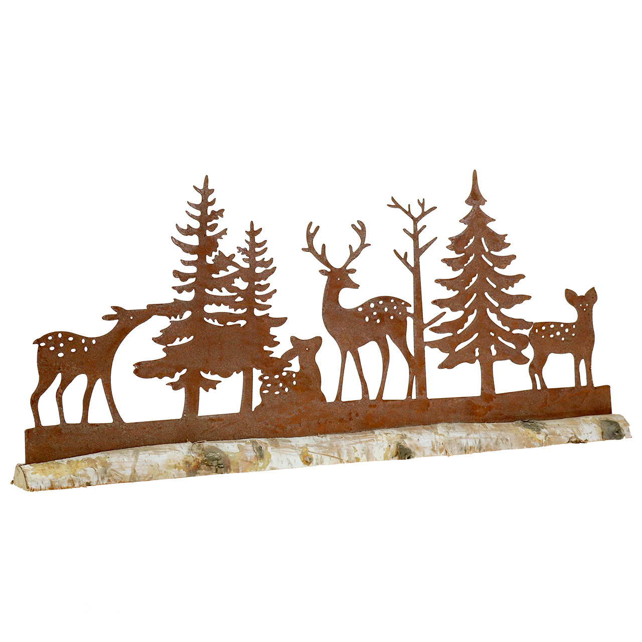 Silhouette De Foret Avec Des Animaux En Acier Inoxydable Sur Un Socle En Bois 57cm X 25cm Articles De Decoration