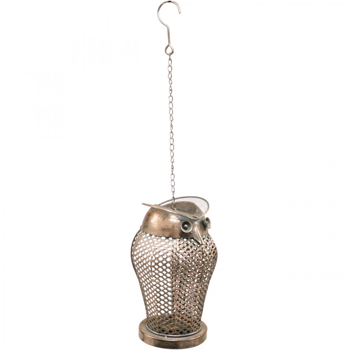 Lampe hibou vintage en étain, bronze et verre ambré - France