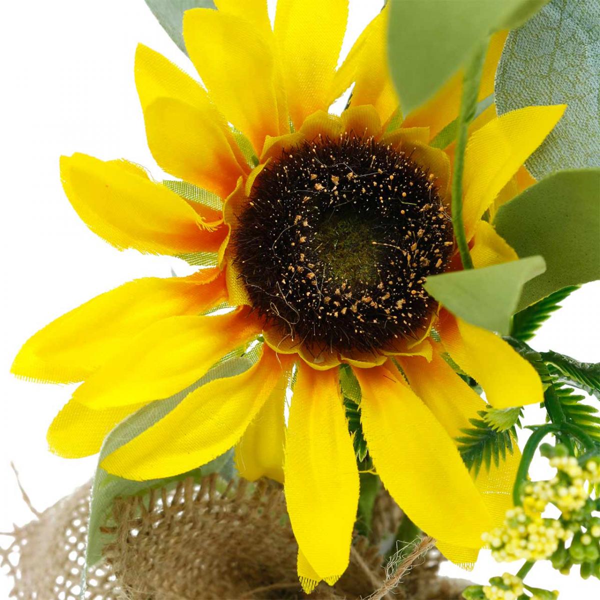 Tournesol à Clipser En Toile De Jute - Décoration Automnale - Plaid Vert Et Beige