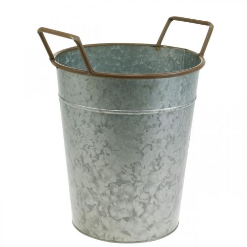 Article Jardinière avec anses, bac métal pour plantation, cache-pot argent, marron Ø24cm H32,5cm