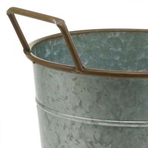 Floristik24 Pot métal à planter, jardinière avec anses, cache pot argent, marron Ø21cm H30.5cm