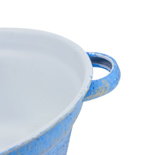 Article Jardinière décorative en métal bleu style shabby Ø21cm H10.5cm