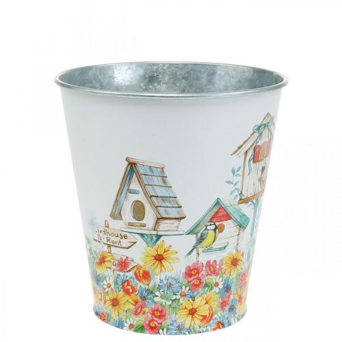 Floristik24 Pot en métal avec motif, jardinière avec nichoirs, seau en étain H13cm Ø11.5cm