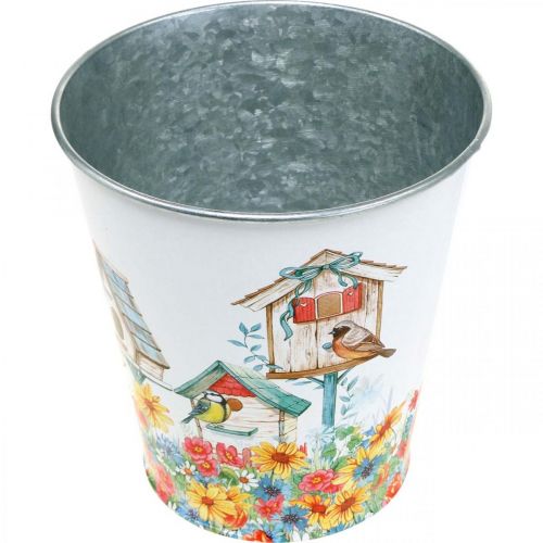 Article Pot en métal avec motif, jardinière avec nichoirs, seau en étain H13cm Ø11.5cm