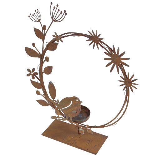 Article Photophore fleur déco oiseau aspect rouille 24×27×6cm