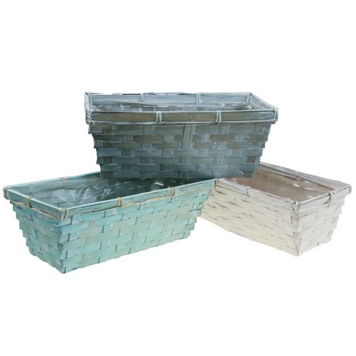 Jardinière, panier à plantes tressé, panier à copeaux carré vert/blanc 25cm 6pcs