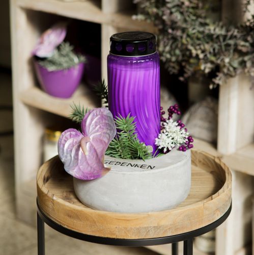Floristik24 Couvercle de bougie funéraire motif fleur noir violet Ø9cm H27cm