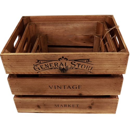 Floristik24 Boîte vintage en bois décorative flammée 38cm/32cm/26cm lot de 3