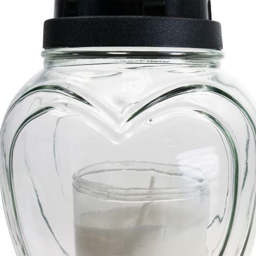 Floristik24 Lanterne funéraire en verre gravée en forme de cœur, transparente, Ø11cm H26cm