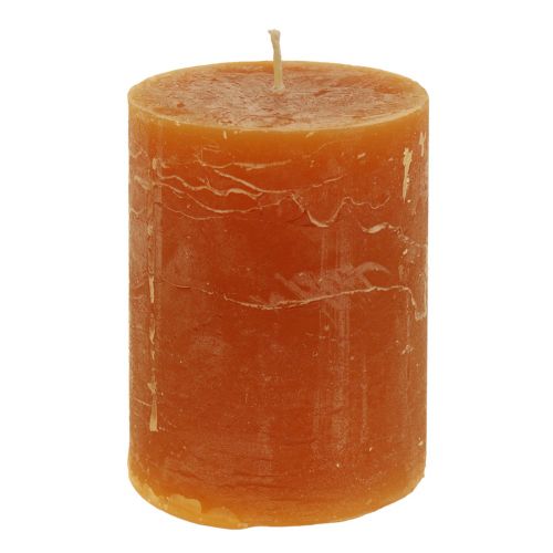 Article Bougies piliers orange foncé coloré dans la masse Sunset 60x80mm 4pcs