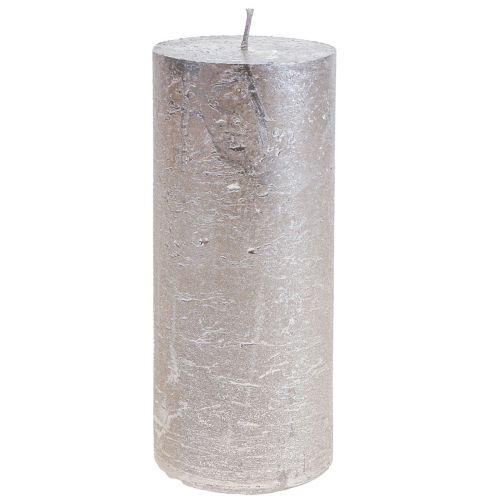 Bougies piliers platine brillant motif 200mm Ø85mm 2pcs