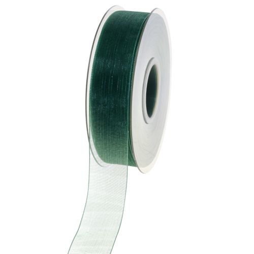 Floristik24 Ruban organza vert ruban cadeau tissé bord vert sapin 25mm 50m