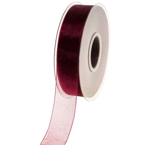 Floristik24 Ruban Organza Bordeaux 25mm 50m