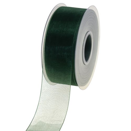 Article Ruban organza vert ruban cadeau tissé bord vert sapin 40mm 50m