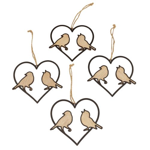 Article Décoration à suspendre coeur avec oiseaux décoration à suspendre 12 cm 4 pièces