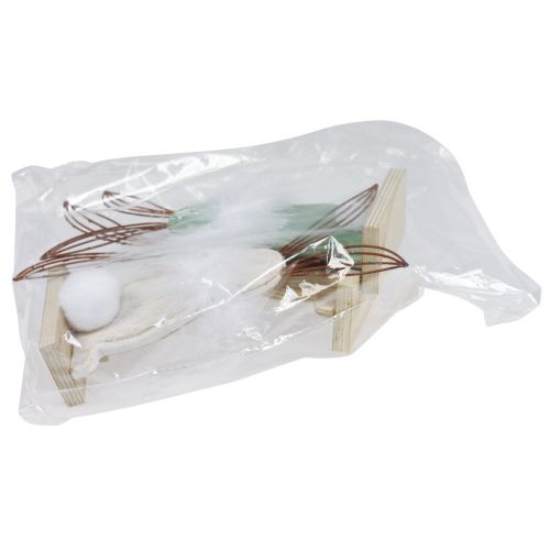 Article Lapin décoratif lapins en bois avec plumes décoration de Pâques H17,5cm 3 pcs