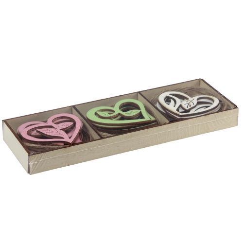 Article Coeurs en bois coeurs décoratifs bois rose vert blanc 5,5cm 18 pcs