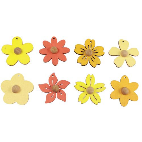 Fleurs en bois décoration à suspendre décoration d&#39;été en bois jaune 4,5 cm 24pcs