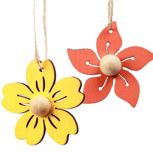 Article Fleurs en bois décoration à suspendre décoration d&#39;été en bois jaune 4,5 cm 24 pcs