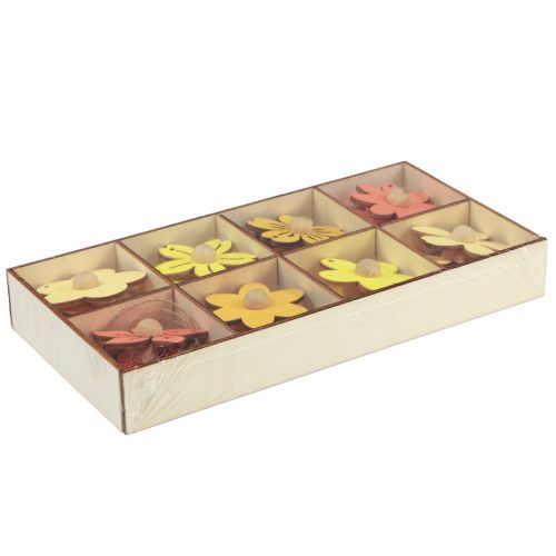 Article Fleurs en bois décoration à suspendre décoration d&#39;été en bois jaune 4,5 cm 24 pcs