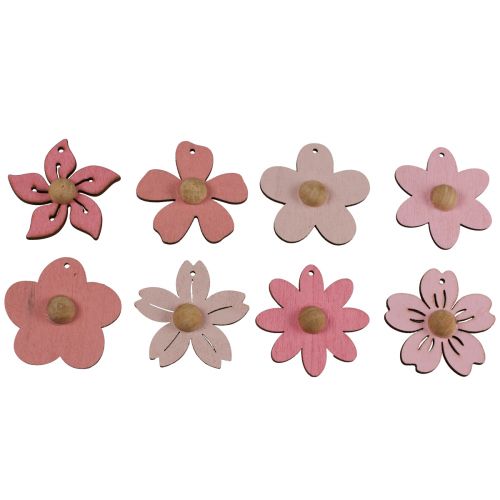 Article Fleurs en bois décoration à suspendre décoration d&#39;été en bois rose 4,5 cm 24 pcs