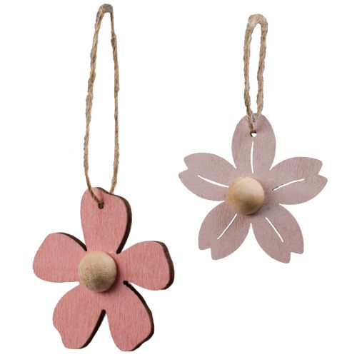 Article Fleurs en bois décoration à suspendre décoration d&#39;été en bois rose 4,5 cm 24 pcs