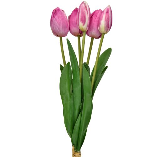 Floristik24 Décoration de tulipes roses, fleurs artificielles au toucher réel, printemps 49cm, 5 pièces