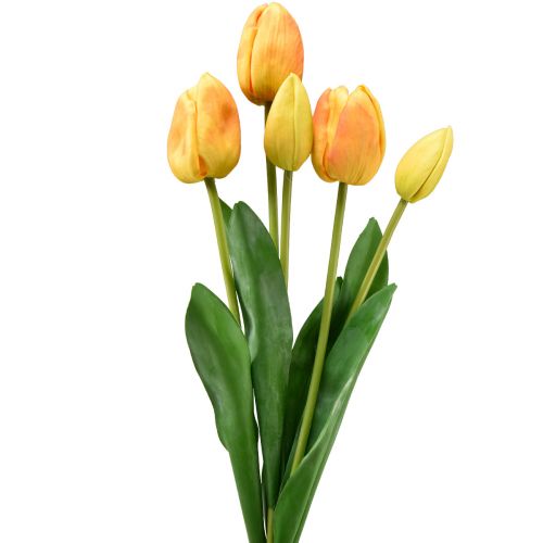 Floristik24 Décoration de tulipes jaunes orange, fleurs artificielles Real Touch, 49cm, 5 pièces