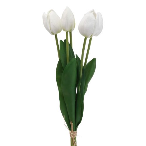 Floristik24 Tulipes Blanches Décoration Real Touch Fleurs Artificielles Printemps 49cm 5 pcs