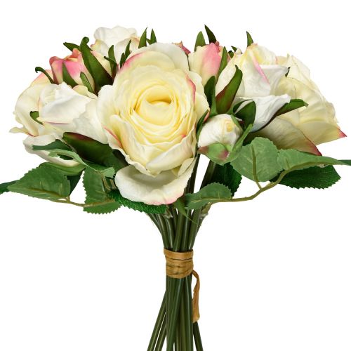 Roses Artificielles Crème Jaune Rose Roses Artificielles Bouquet Décoratif 29cm 12 pcs