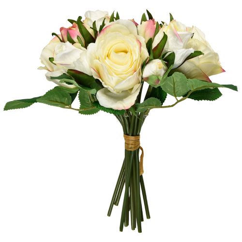 Article Roses Artificielles Crème Jaune Rose Roses Artificielles Bouquet Décoratif 29cm 12 pcs