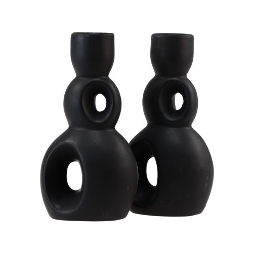 Article Bougeoir chandelier en céramique noir H13cm 2pcs