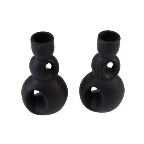 Article Bougeoir Bougeoir Céramique Noir H13cm 2 Pcs