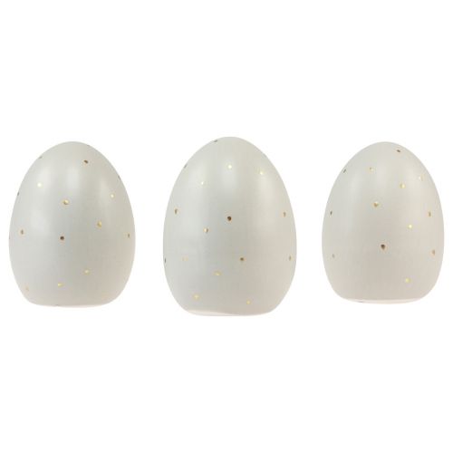 Article Décoration oeufs de Pâques en céramique gris or à pois 8,5cm 3 pcs