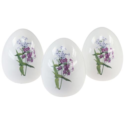 Floristik24 Décoration oeufs de Pâques en céramique avec décoration florale 12cm 3pcs