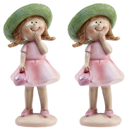 Article Figurines décoratives fille avec chapeau rose vert 6,5x5,5x14,5cm 2pcs