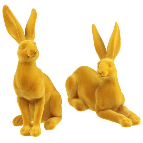 Floristik24 Lapin de Pâques figurine de lapin décorative curry Paire de lapins de Pâques 16 cm 2 pcs