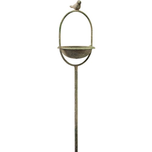 Article Oiseau décoratif boit vert antique avec brochette Ø11cm H55cm