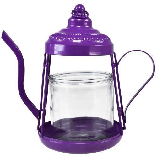 Article Photophore verre lanterne théière violet Ø15cm H26cm